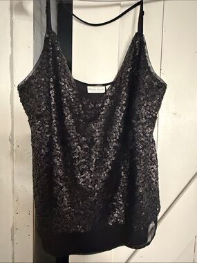 Bisou Bisou Black Sequin Cami with Adjustable Straps xl